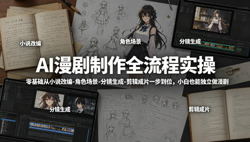 AI漫剧制作全流程实操，零基础从小说改编-角色场景-分镜生成-剪辑成片一步到位，小白也能独立做漫剧-墨痕微课