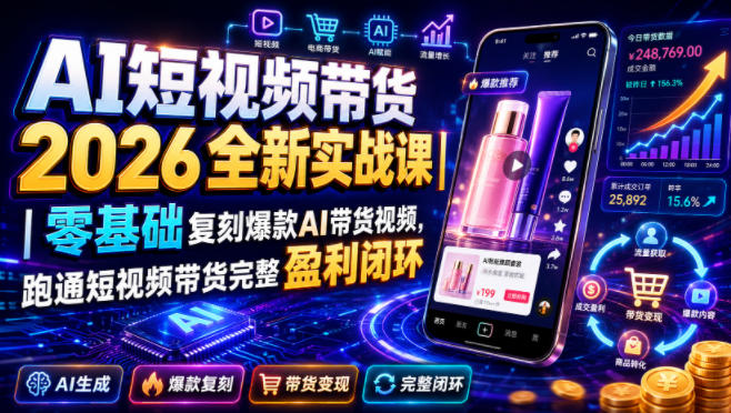 AI短视频带货2026全新实战课|零基础复刻爆款AI带货视频,跑通短视频带货完整盈利闭环-墨痕微课