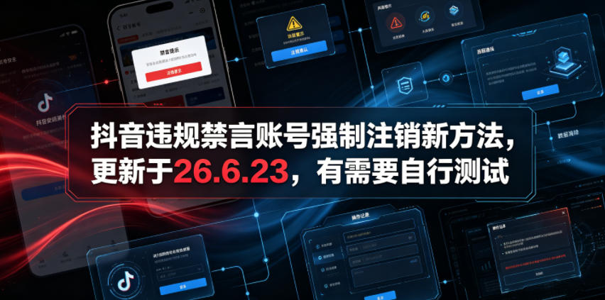 抖音违规禁言账号强制注销新方法，更新于26.6.23，有需要自行测试-墨痕微课