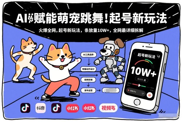 AI赋能萌宠跳舞，火爆全网，起号新玩法，条条播放量10W+，全网最详细拆解-墨痕微课