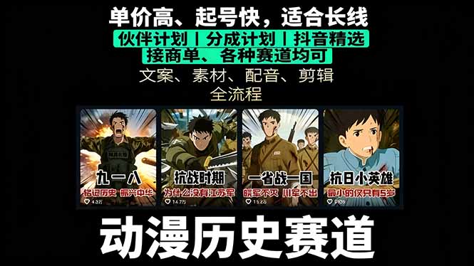 历史动漫赛道撸分成:起号、文案、素材、配音、剪辑,单视频收益破万-墨痕微课