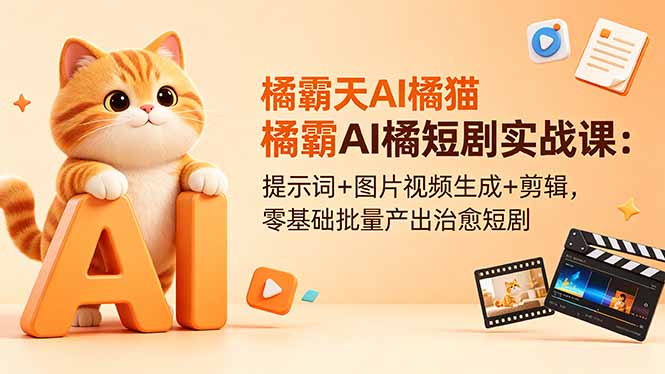 橘霸天AI橘猫短剧实战课：提示词+图片视频生成+剪辑，零基础批量产出治愈短剧-墨痕微课