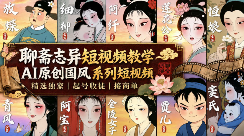 聊斋志异短视频教学,AI原创国风系列短视频,精选独家丨起号收徒丨接商单-墨痕微课