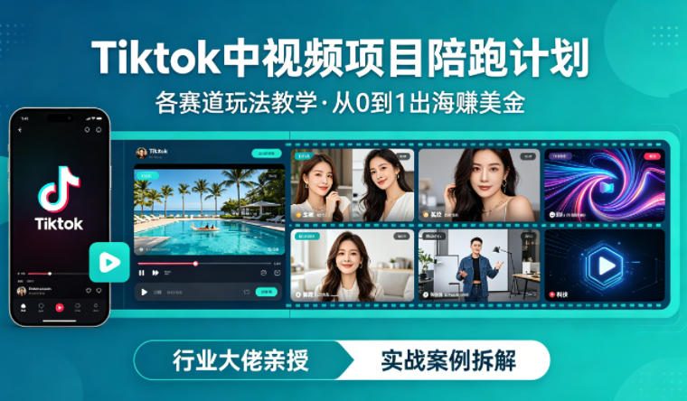 某大佬的Tiktok中视频项目陪跑，涵盖TK各个赛道玩法教学，从0到1出海賺美金-墨痕微课