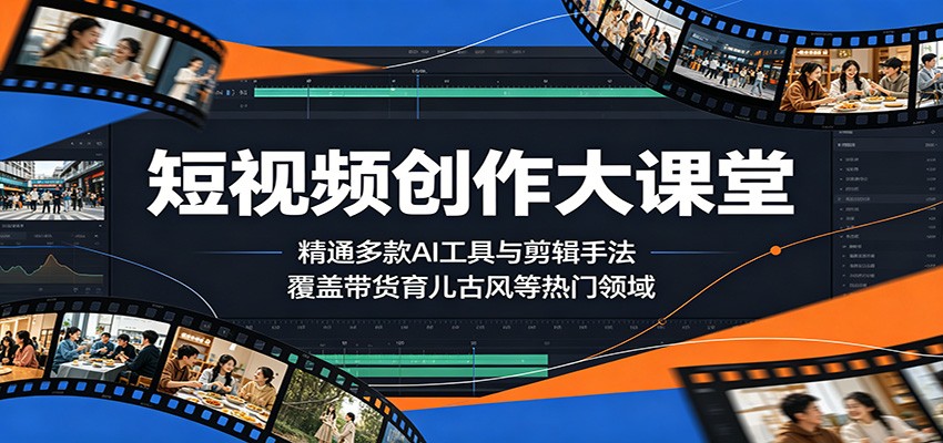 短视频创作大课堂:精通多款AI工具与剪辑手法,覆盖带货、育儿、古风等热门领域-墨痕微课