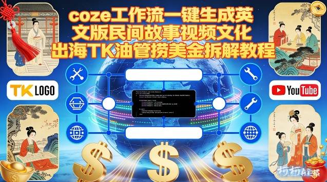 Coze扣子工作流一键生成英文版民间故事视频，文化出海TK油管捞美金拆解教程-墨痕微课