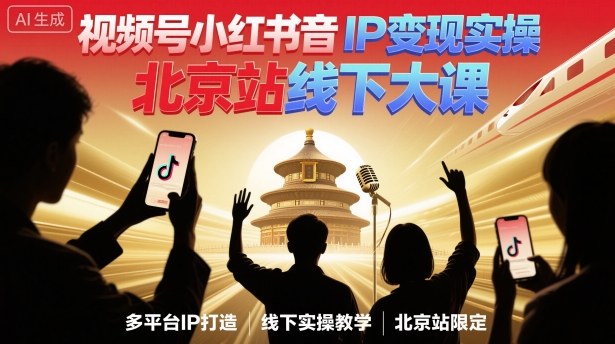 视频号小红书抖音IP变现实操北京站线下大课,40+行业短视频高变现姿势,100+IP高变现实操技术-墨痕微课