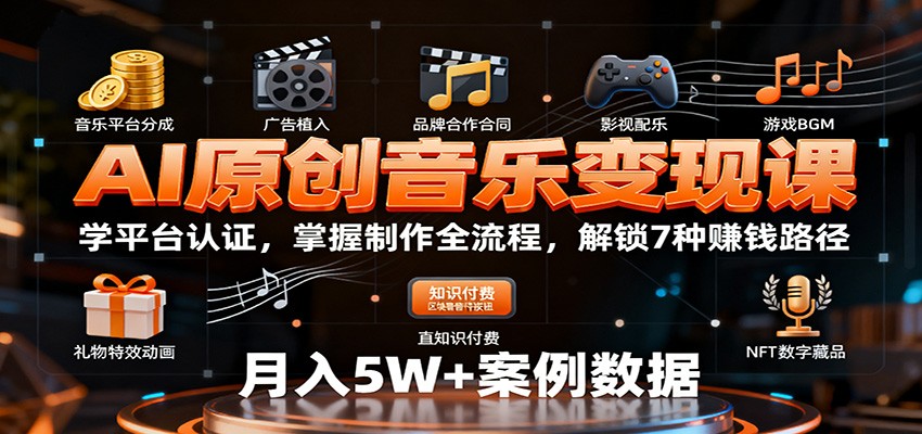 AI原创音乐变现课:学平台认证,掌握制作全流程,解锁7种赚钱路径-墨痕微课
