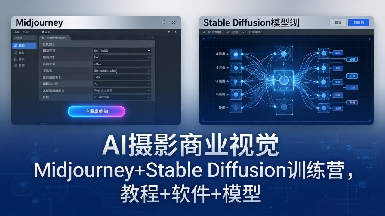 AI摄影商业视觉Midjourney+Stable Diffusion训练营，教程+软件+模型-墨痕微课