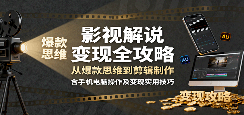 影视解说变现全攻略:从爆款思维到剪辑制作,含手机电脑操作及变现实用技巧-墨痕微课