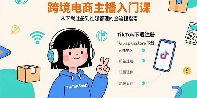 跨境电商主播入门课,TikTok下载注册,支付工具配置,社媒账号管理全流程-墨痕微课