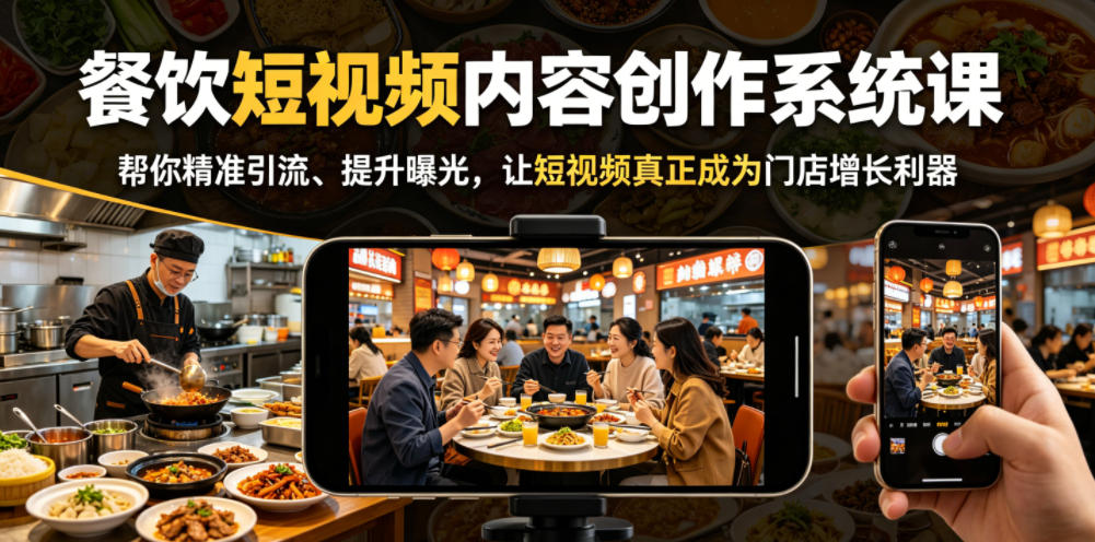 餐饮短视频内容创作系统课,帮你精准引流、提升曝光,让短视频真正成为门店增长利器-墨痕微课