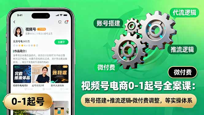 视频号电商0-1起号全案课:账号搭建+推流逻辑+微付费调整,等实操体系-墨痕微课