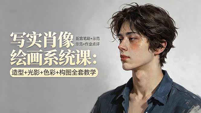 写实肖像绘画系统课：造型+光影+色彩+构图全套教学，配套笔刷+示范+作业点评-墨痕微课