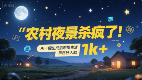 农村夜景杀疯了!AI一键生成治愈系慢生活,单日狂入1k+-墨痕微课