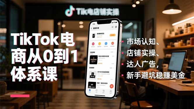 TikTok电商从0到1体系课,市场认知、店铺实操、达人广告,新手避坑稳赚美金-墨痕微课