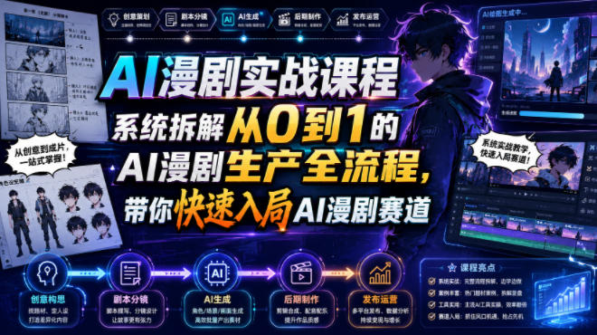 AI漫剧实战课程,系统拆解从0到1的AI漫剧生产全流程,带你快速入局AI漫剧赛道-墨痕微课
