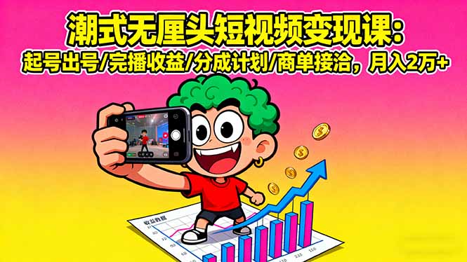 潮式无厘头短视频变现课:起号出号/完播收益/分成计划/商单接洽,月入2万+-墨痕微课