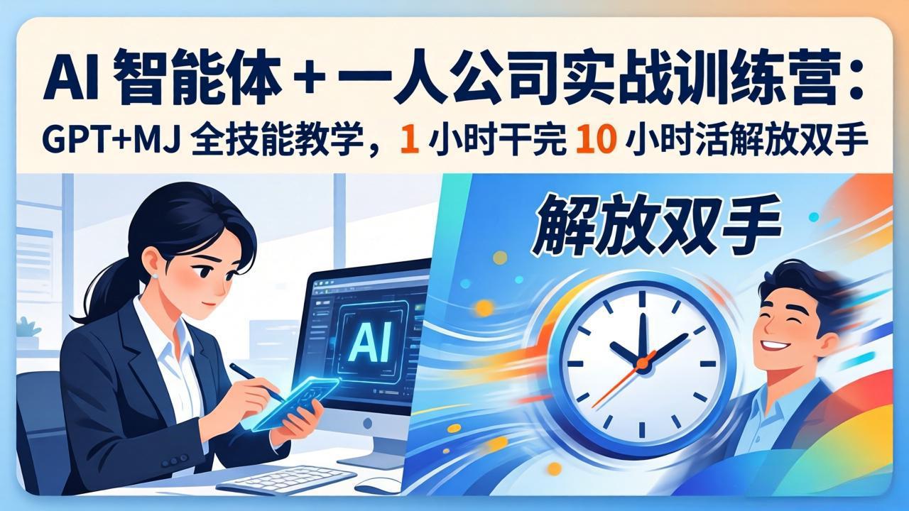 AI 智能体 + 一人公司实战训练营：GPT+MJ 全技能教学，1 小时干完 10 小时活解放双手-墨痕微课
