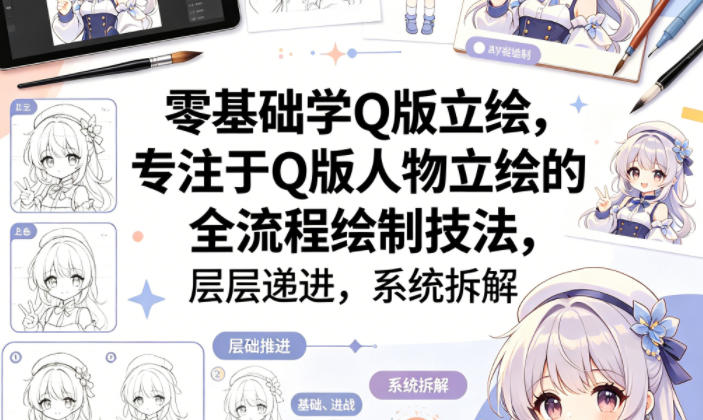 零基础学Q版立绘，专注于Q版人物立绘的全流程绘制技法，层层递进，系统拆解-墨痕微课