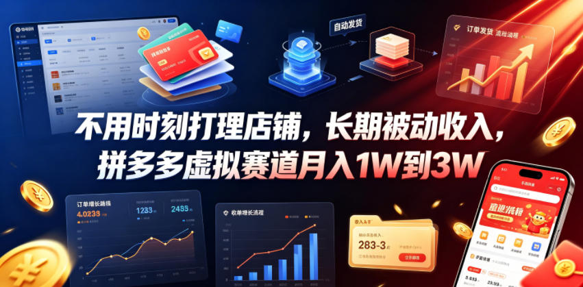 不用时刻打理店铺，长期被动收入，拼多多虚拟赛道月入1W到3W【揭秘】-墨痕微课