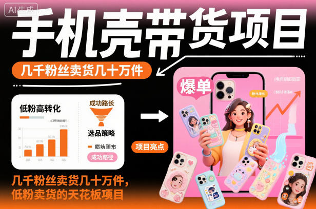 手机壳带货项目，几千粉丝卖货几十万件，短视频低粉卖货的天花板项目-墨痕微课