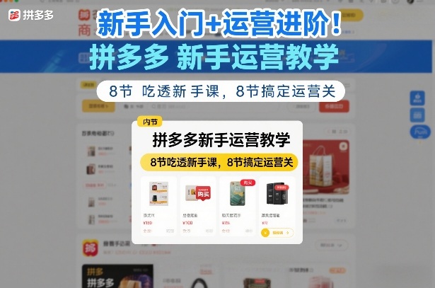 新手入门+运营进阶！拼多多新手运营教学，8节吃透新手课，8节搞定运营关-墨痕微课