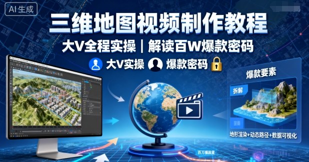 三维地图视频制作教程,大V全程实操,解读百W爆款密码-墨痕微课