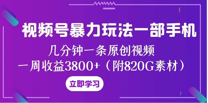 视频号暴力玩法一部手机 几分钟一条原创视频 一周收益3800 (附820G素材)-墨痕微课