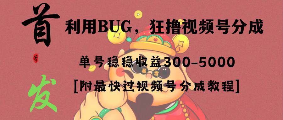 全网独家首发，视频号BUG，超短期项目，单号每日净收益300-5000！-墨痕微课