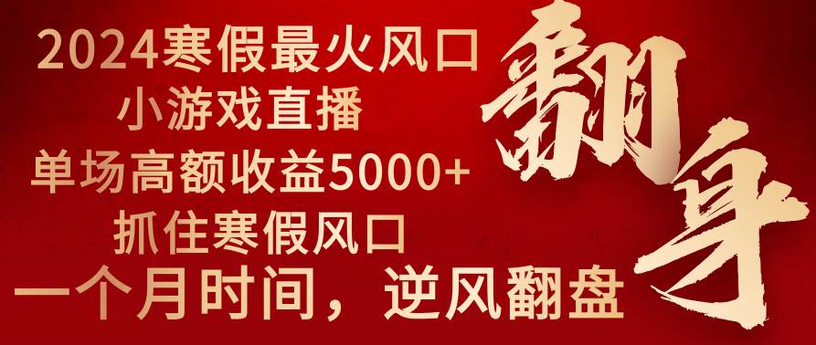 2024年最火寒假风口项目 小游戏直播 单场收益5000+抓住风口 一个月直接提车-墨痕微课