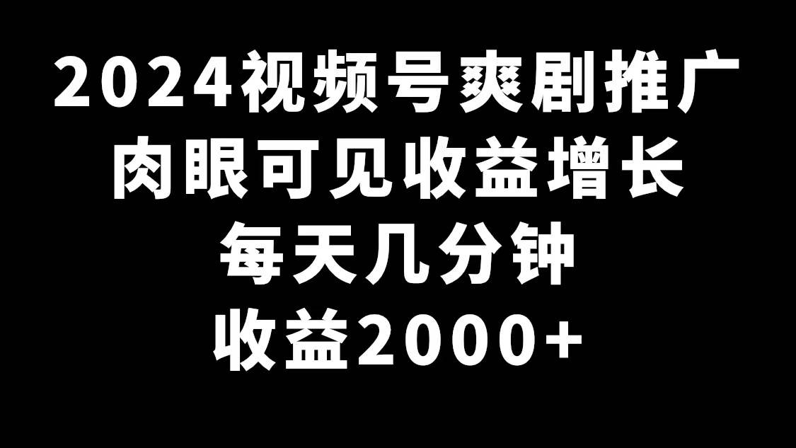 2024视频号爽剧推广,肉眼可见的收益增长,每天几分钟收益2000+-墨痕微课