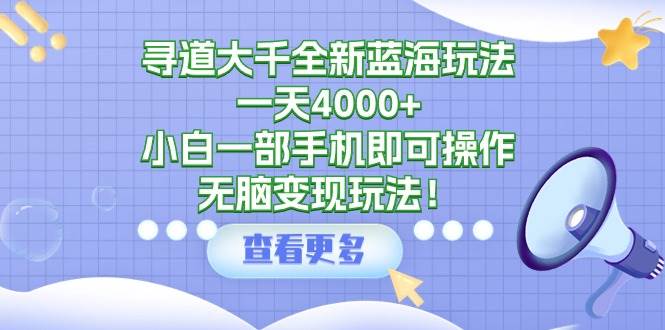 寻道大千全新蓝海玩法,一天4000+,小白一部手机即可操作,无脑变现玩法!-墨痕微课