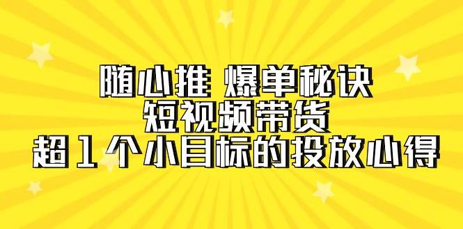 随心推 爆单秘诀，短视频带货-超1个小目标的投放心得（7节视频课）-墨痕微课