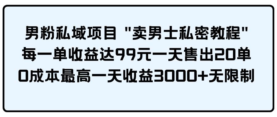 男粉私域项目 卖男士私密教程 每一单收益达99元一天售出20单-墨痕微课