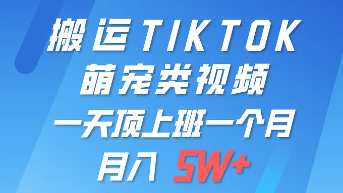 一键搬运TIKTOK萌宠类视频 一部手机即可操作 所有平台均可发布 轻松月入5W+-墨痕微课