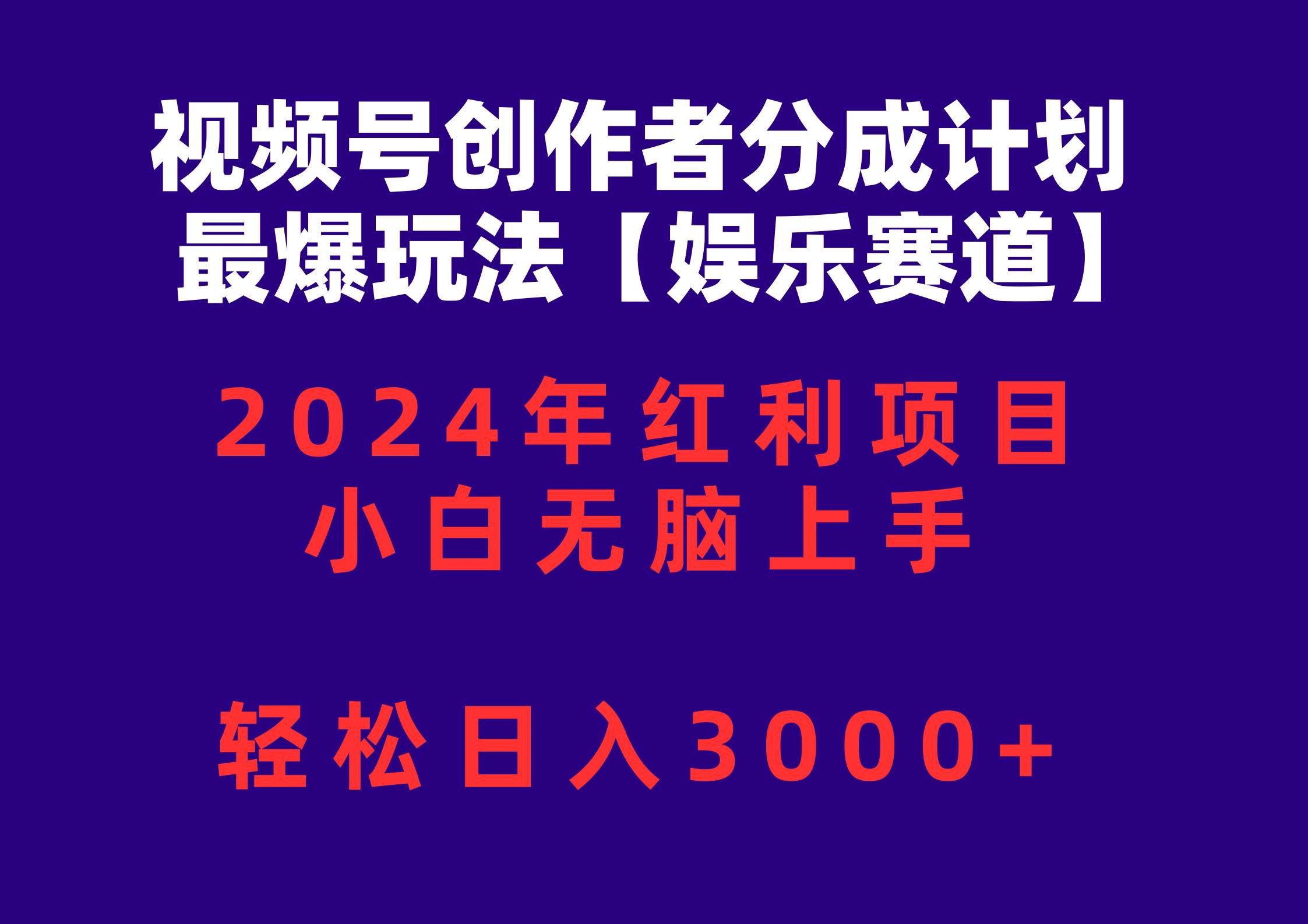 视频号创作者分成2024最爆玩法【娱乐赛道】，小白无脑上手，轻松日入3000+-墨痕微课