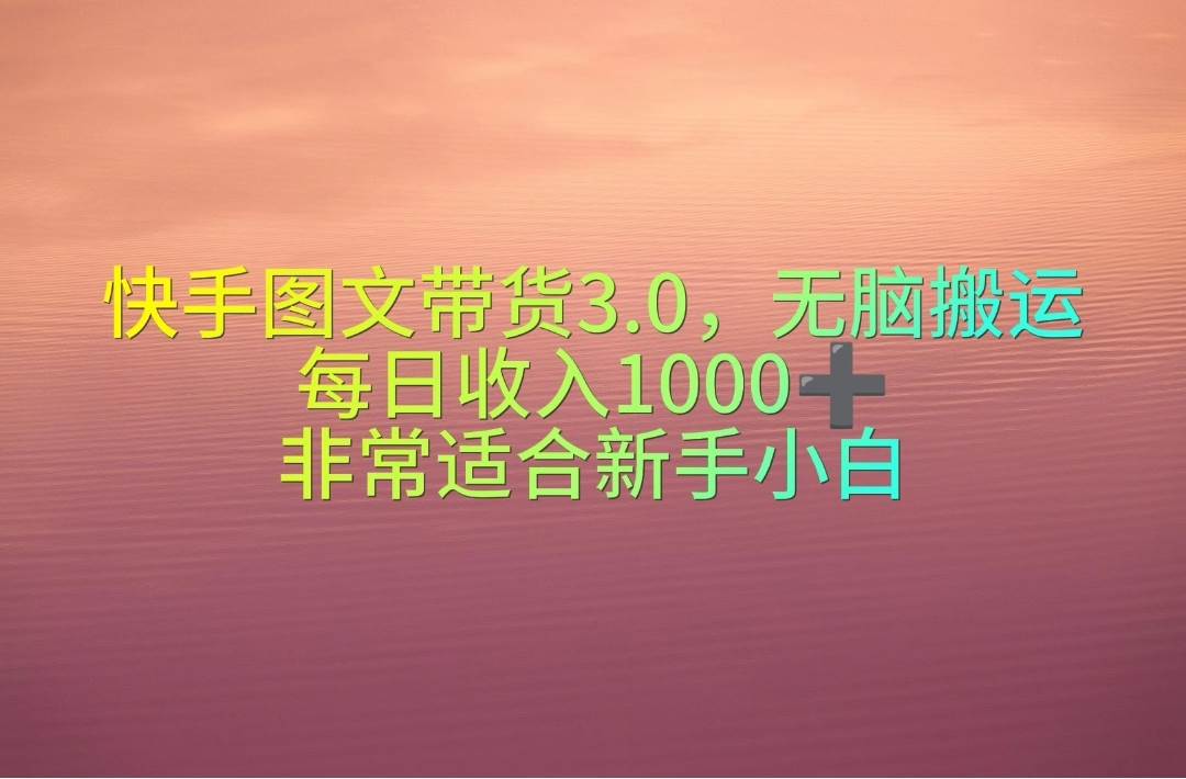 快手图文带货3.0，无脑搬运，每日收入1000＋，非常适合新手小白-墨痕微课