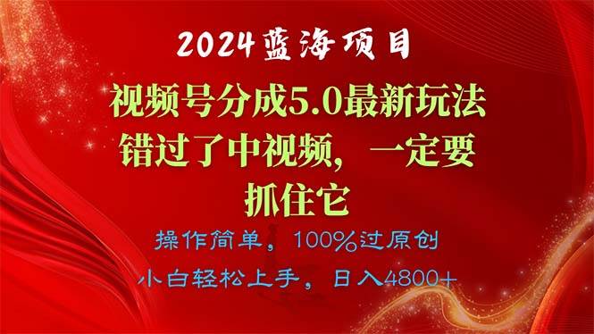2024蓝海项目，视频号分成计划5.0最新玩法，错过了中视频，一定要抓住…-墨痕微课