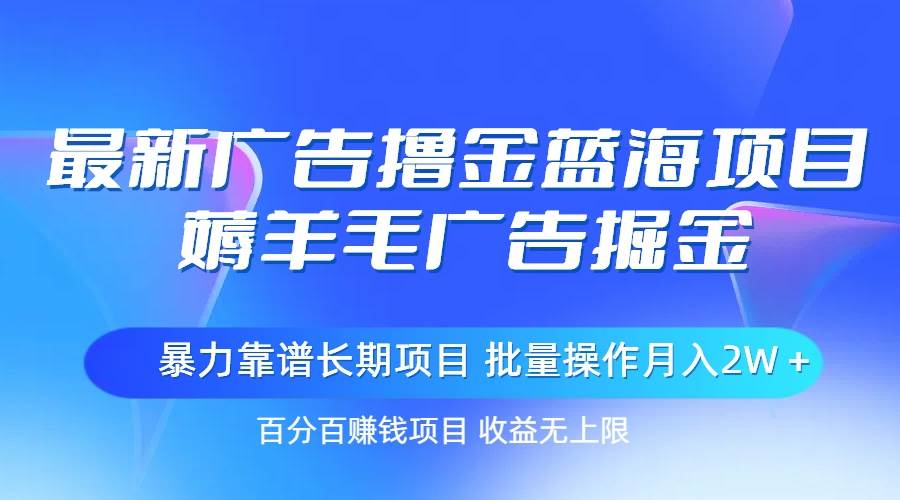 最新广告撸金蓝海项目，薅羊毛广告掘金 长期项目 批量操作月入2W＋-墨痕微课