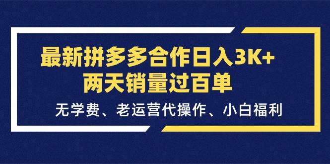 最新拼多多合作日入3K+两天销量过百单，无学费、老运营代操作、小白福利-墨痕微课
