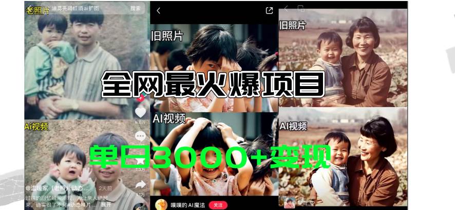 全网爆火的AI让老照片动起来教程，蹭热点日赚3000+，内含免费工具一键…-墨痕微课