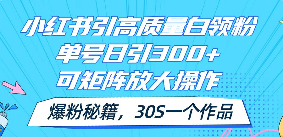 小红书引高质量白领粉,单号日引300+,可放大操作,爆粉秘籍!30s一个作品-墨痕微课