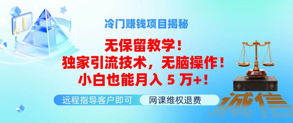 冷门赚钱项目无保留教学!独家引流技术,无脑操作!小白也能月入5万+!-墨痕微课